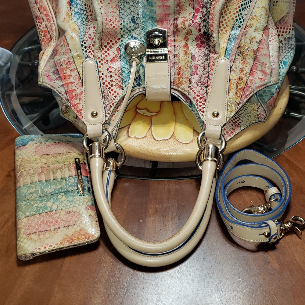 💘2PC BRAHMIN ELISA DOVE CORONADO CROC-EMBOSSED PLEATED LEATHER BAG-WALLET SET - Picture 8 of 14